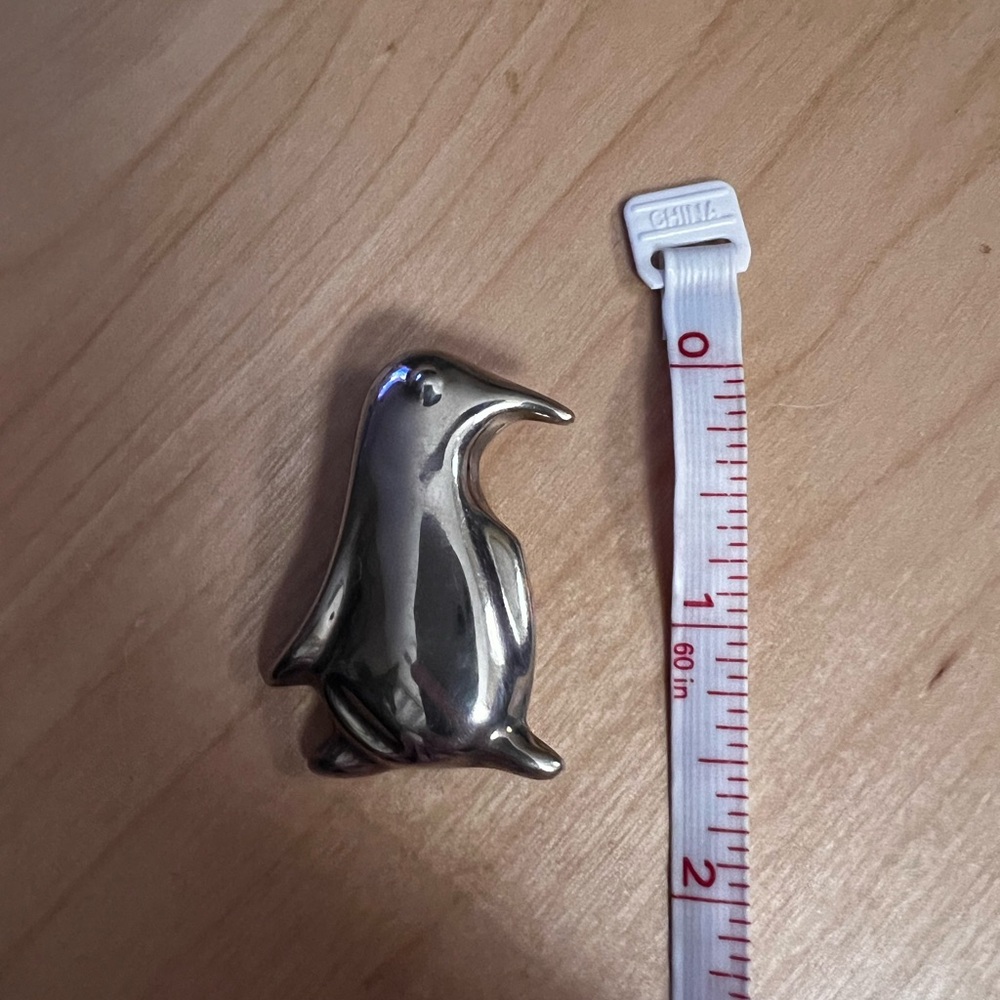 VINTAGE Brooch Pin, signed SOLID Sterling Silver Puffy Penguin 1.75”